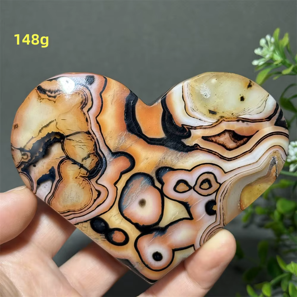 Agate florale naturelle à motif magnifique, cristal minéral en forme de cœur, ornements énergétiques pour la maison et le jardin, méditation, guérison, cadeau porte-bonheur