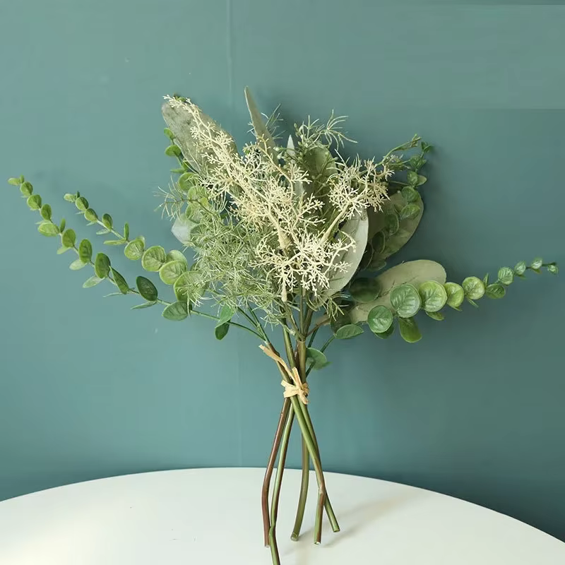 Mélange d'aloès vert Roses d'eucalyptus fleurs artificielles Bouquets de plantes vertes décor à la maison soie fausse