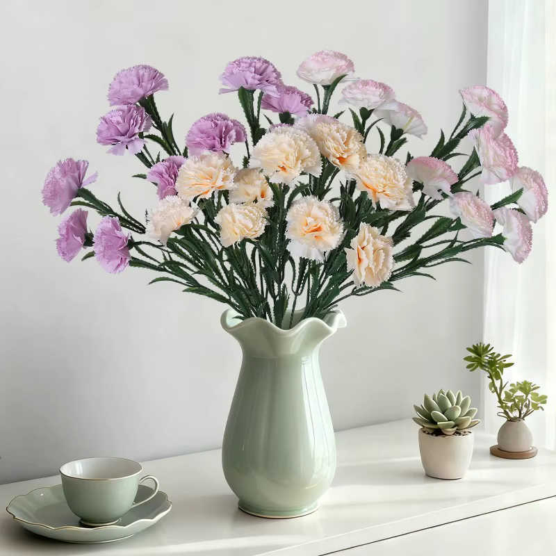 Soie artificielle violet œillets plante florale jardin décor Simulation 10 têtes