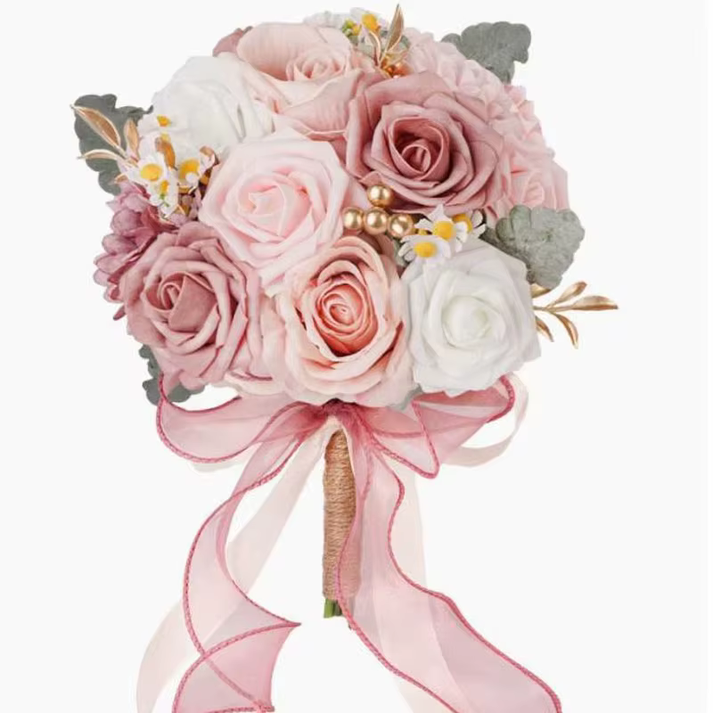 Bouquets de mariée en roses artificielles poussiéreuses