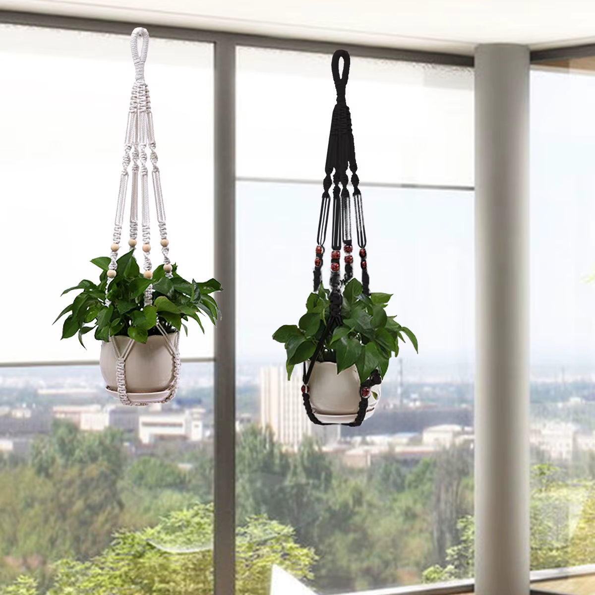 Filet de suspension pour plantes en macramé