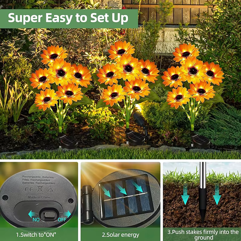 Lampes solaires en forme de tournesol pour jardin