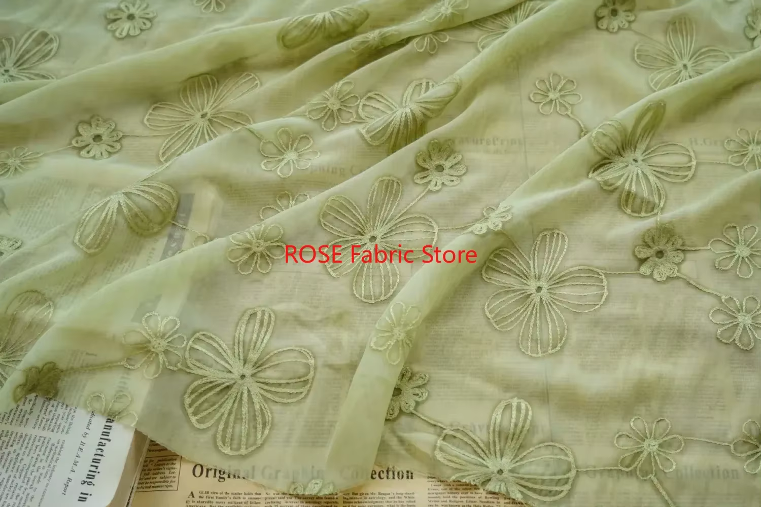 Tissu en mousseline de soie vert Beige brodé de fleurs, tulle Floral pour robe de mariée, robe de soirée, robe d'été, chemises, Design de costumes