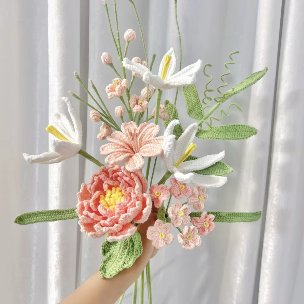 Bouquet de pivoines artificielles au Crochet fait à la main