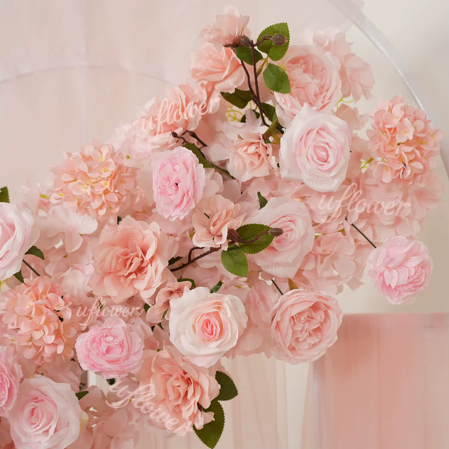 2026 Uflower Rangée de fleurs artificielles roses personnalisées de luxe pour centre de table
