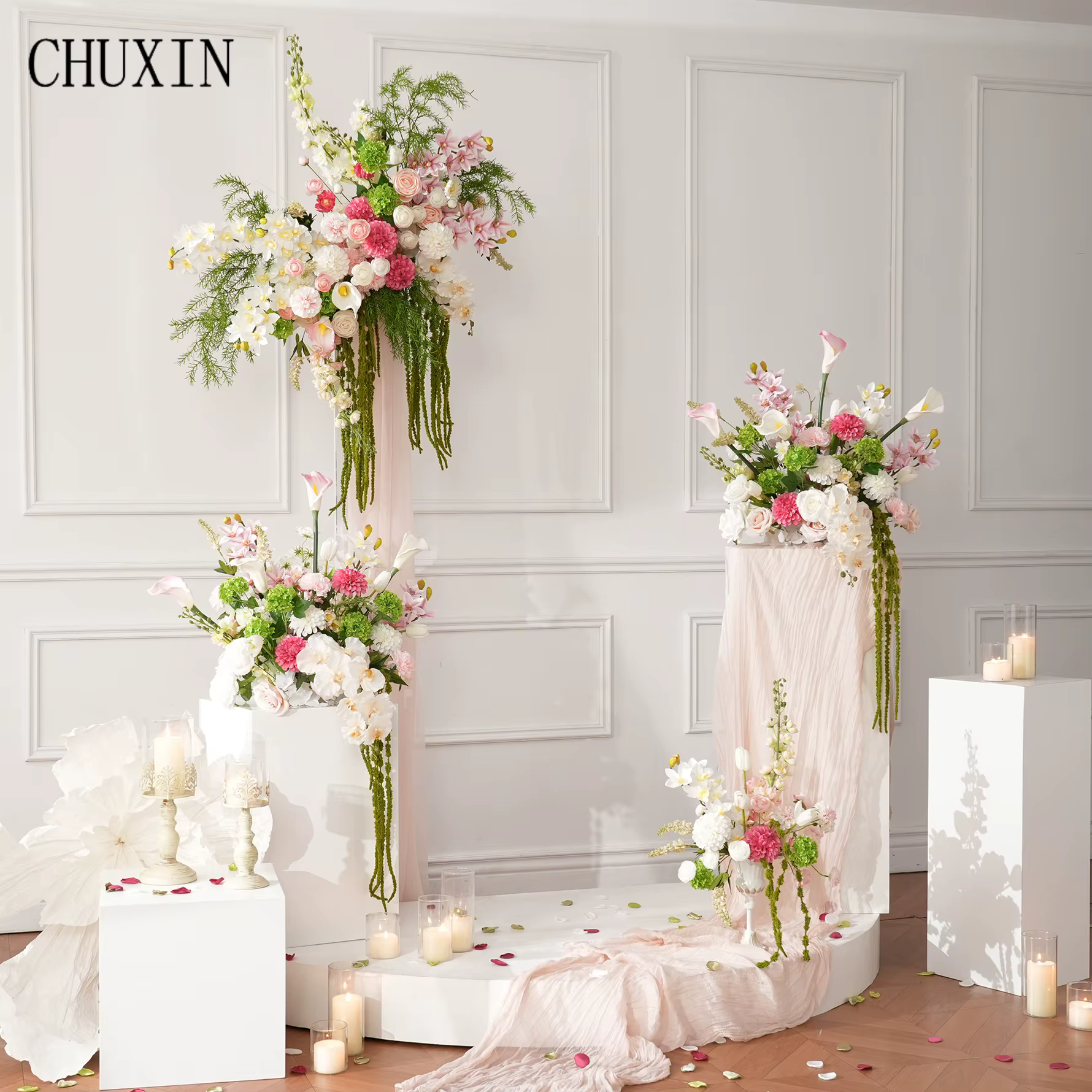 CHUXIN Fleur artificielle C9150 Dahlia rose et verte