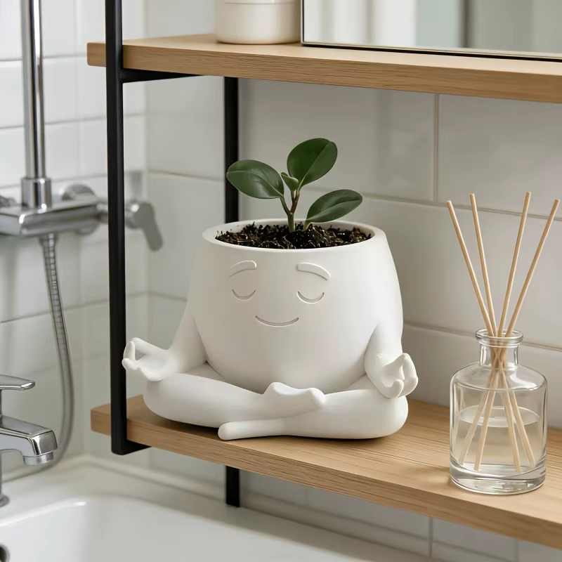 Pot à plantes en forme de visage de yoghurte imprimé en 3D - Pot à succulentes en résine blanche