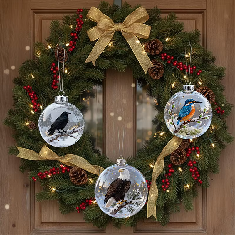 Ornement de noël transparent aux oiseaux de la nature