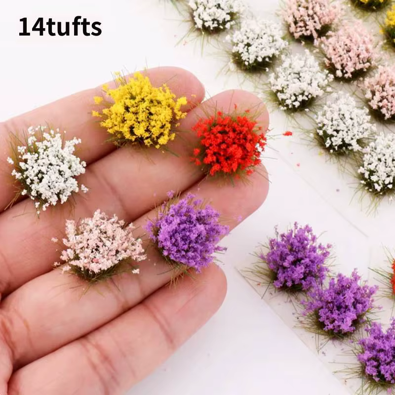 14 bouquets de fleurs miniatures artificielles pour la création de modèles DIY/aménagement de trains miniatures/micro-paysages/scénarios de wargaming