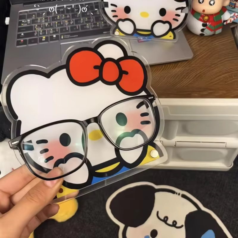 Support de rangement pour pinces à cheveux en acrylique Hello Kitty Kawaii, cadre de lunettes, accessoires de coiffure mignons pour bureau, cadre de lunettes