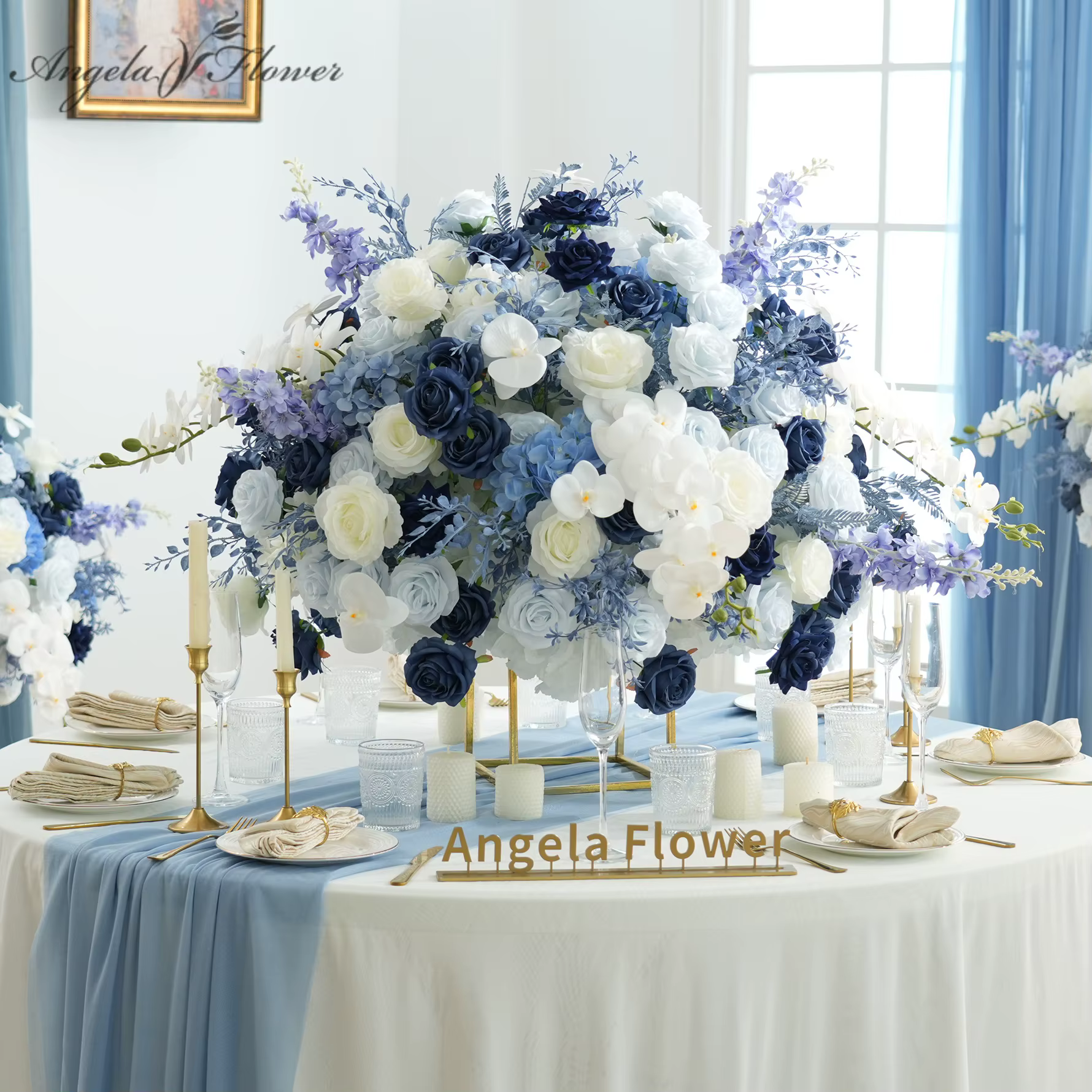 Angela fleur A9043 brume bleu blanc orchidée centres de Table boule
