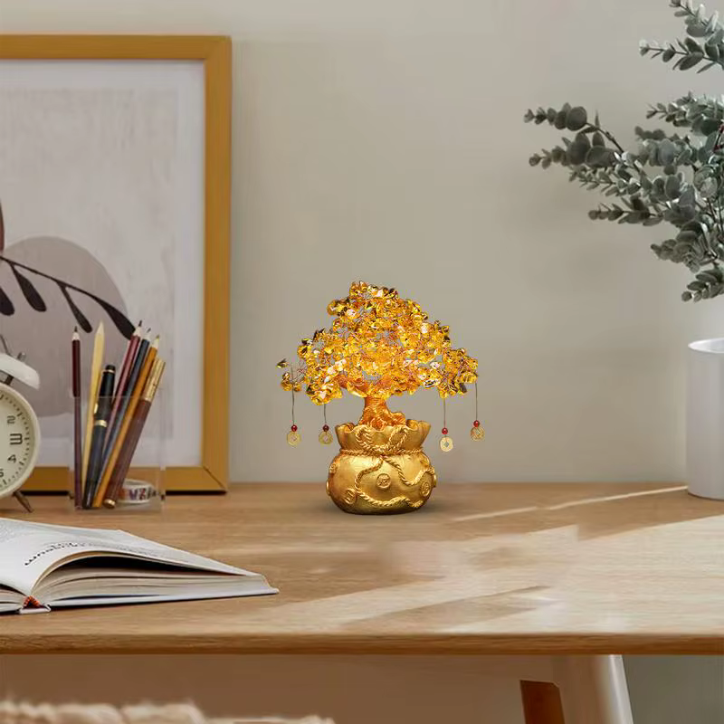 Arbre d'argent Citrine chinois Feng Shui Fa Cai cristal Yuanbao