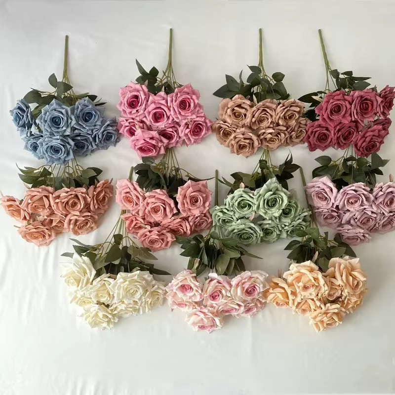 Fleurs artificielles en soie diamant Roses Bouquets maison chambre décoration Simulation fleur haricot couleur sable Rose Bouquet plante