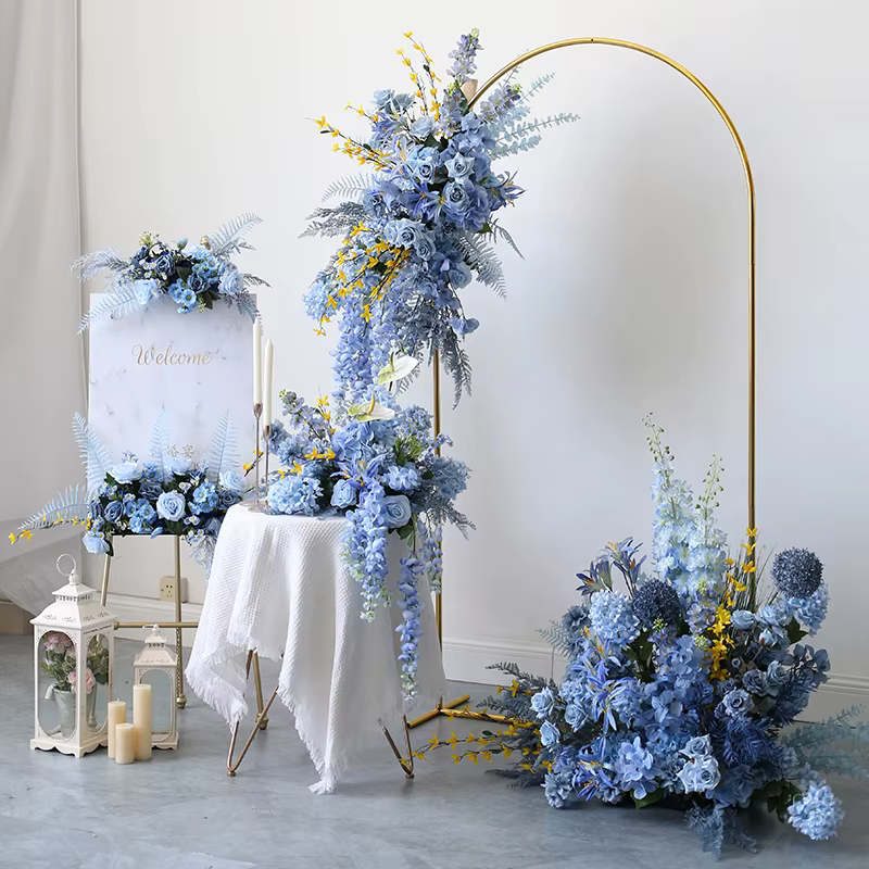 Série Bleue Composition florale artificielle suspendue pour décoration d'arche de mariage