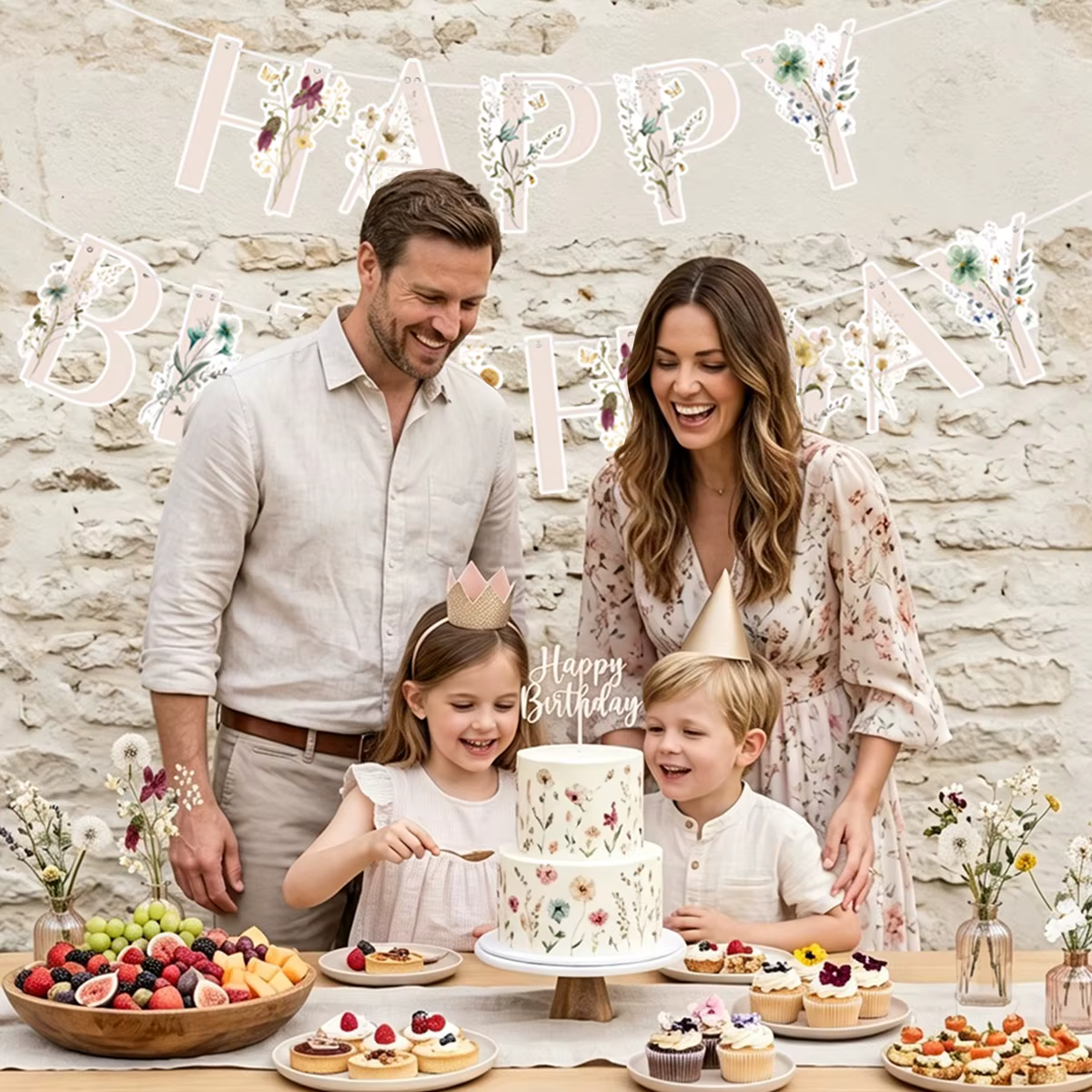 Bannière en papier motif fleurs sauvages