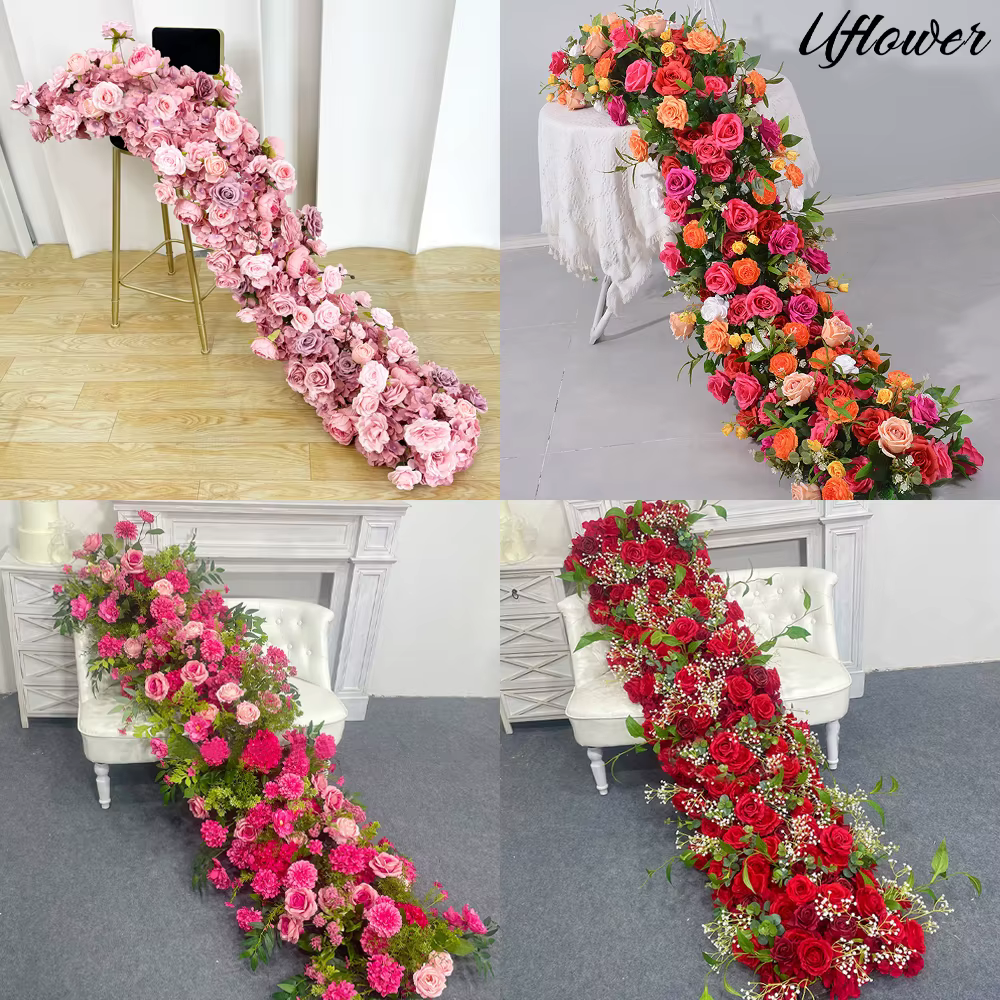 Uflower 100/200 cm luxe Rose fleur artificielle rangée Table pièce maîtresse fleurs de mariage toile de fond mur Arches décor fête florale