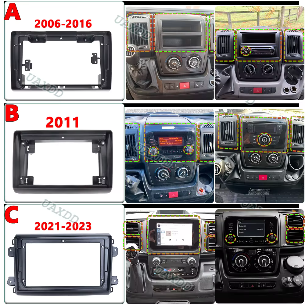 Pour Fiat Ducato 2006-2021, cadre d'autoradio Android 9 pouces 2 DIN, panneau de tableau de bord, faisceau de câblage, adaptateur, lecteur multimédia, décodeur Canbus