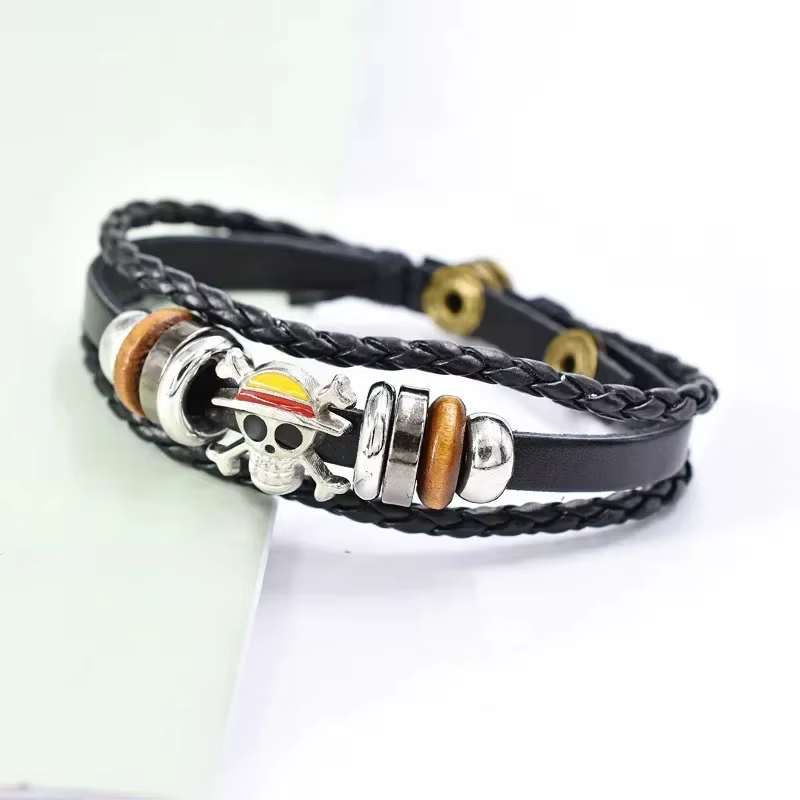 Bracelet une pièce en cuir, Anime Luffy, accessoires de Cosplay, chapeau de paille, bijoux de Pirate, cadeaux d'anniversaire