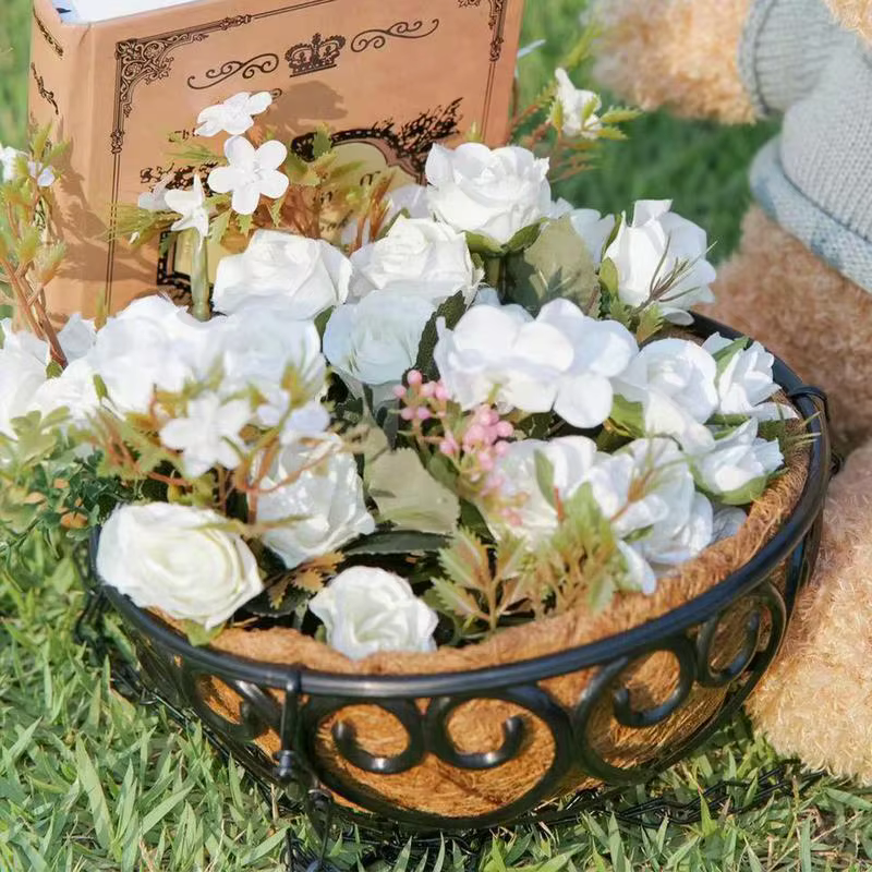 Pot de fleurs rond en fer marron noix de coco