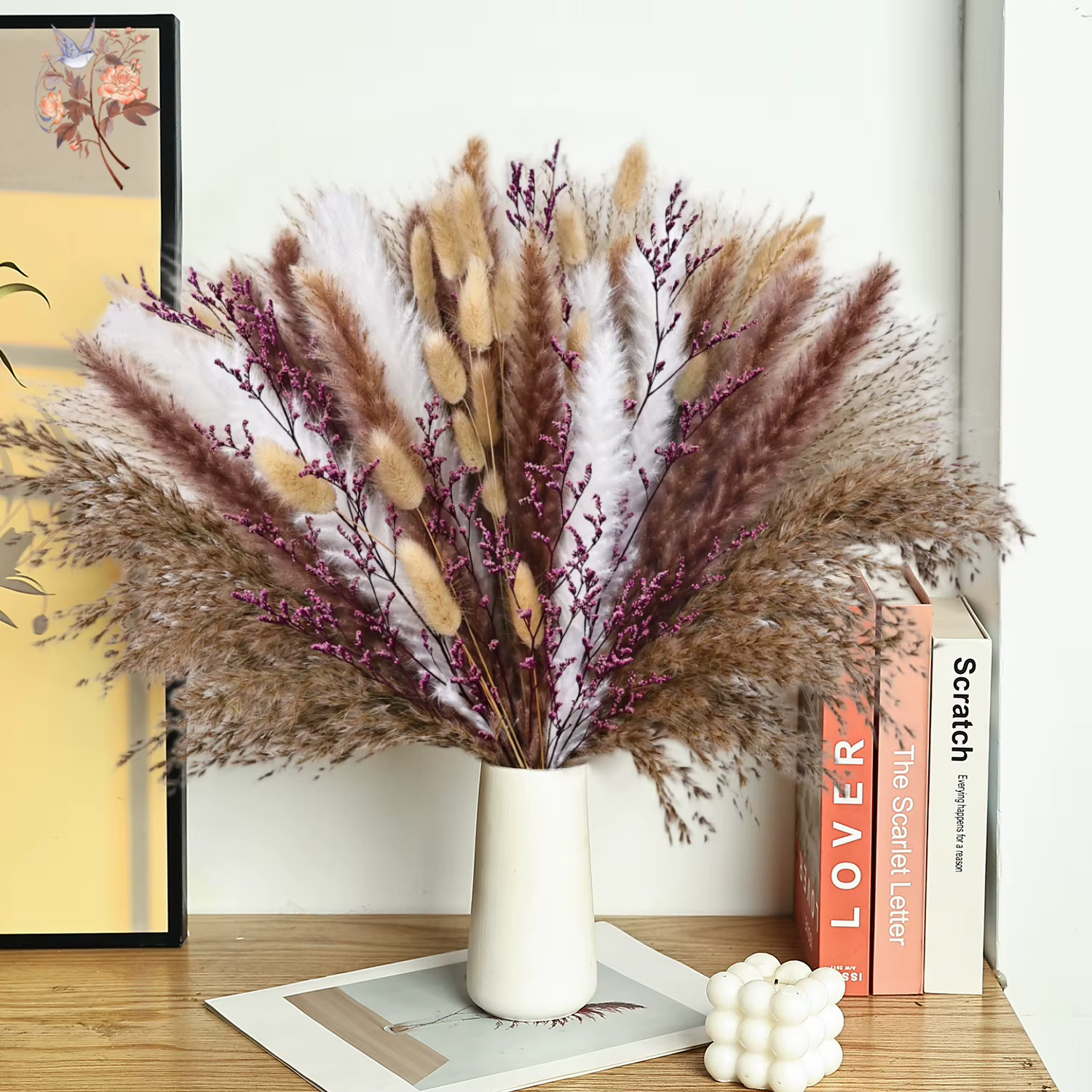70 pièces moelleux Pampas fleurs séchées violet limonium Boho décor à la maison Vase remplissage bricolage matériel vraie fleur mariage Bouquets de mariée