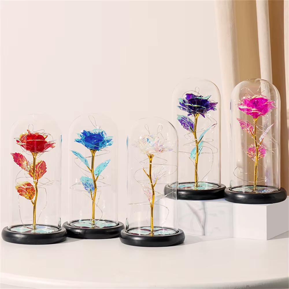 LED Galaxy Rose Eternal 24k Gold Foil Flower with String Lights and Box