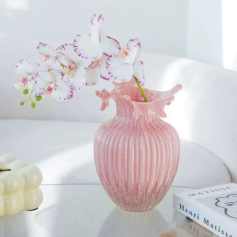 Vase en verre transparent fluorescent lumineux style INS pour arrangements floraux de roses