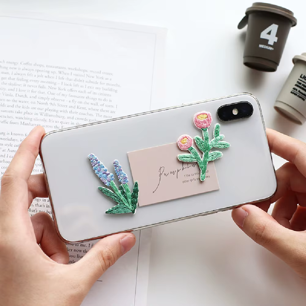 Autocollants de broderie de dessin animé de fleur mignonne