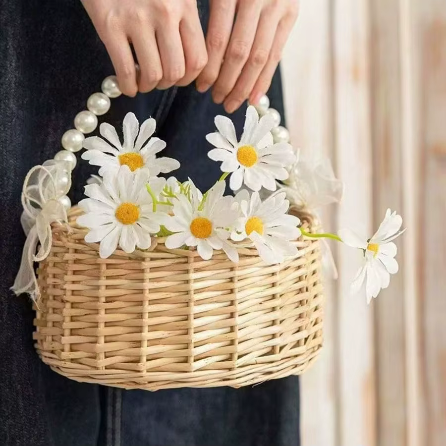 Panier à fleurs tissé en rotin Pearl Princess