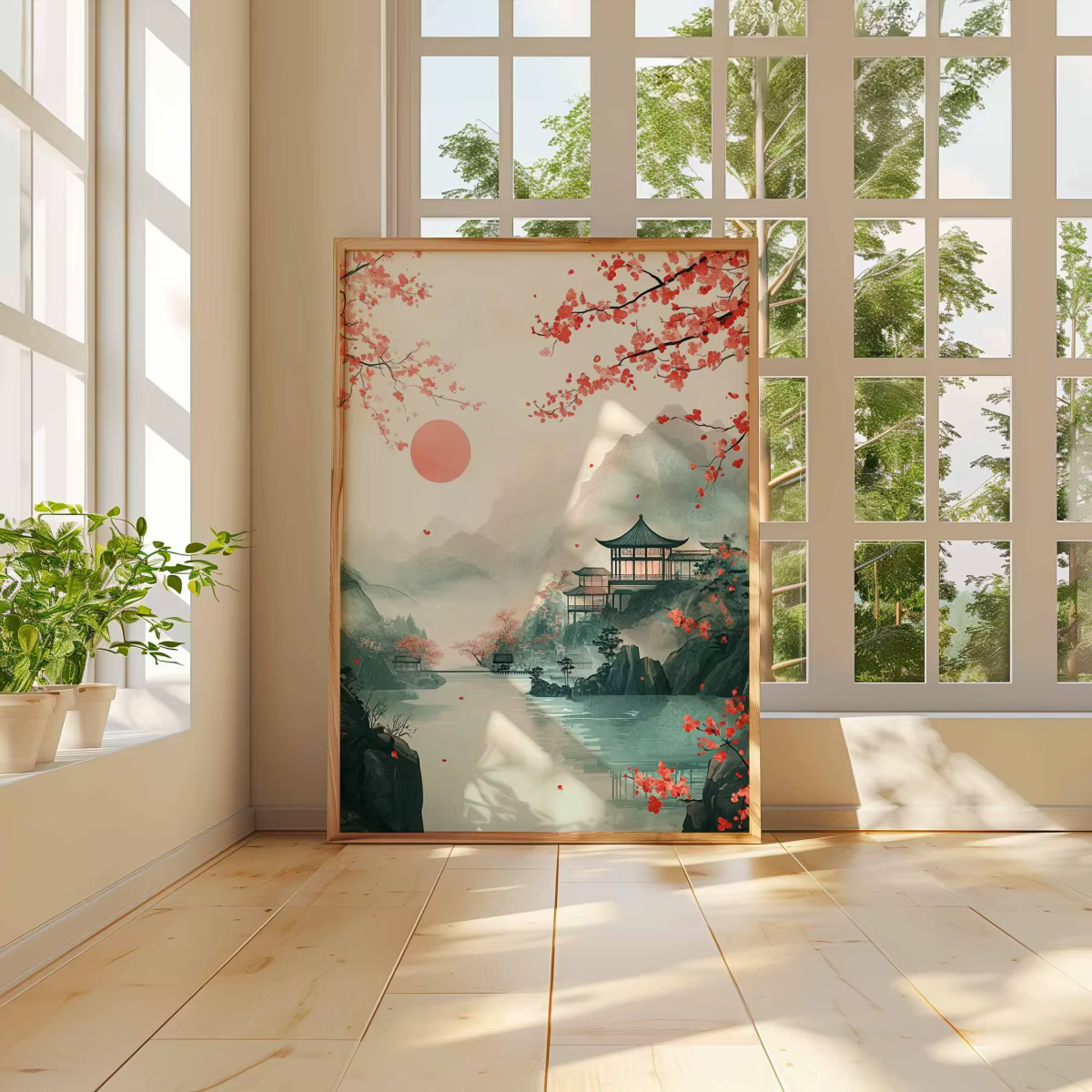 Affiche imprimée sur toile avec motif de fleurs de cerisier japonaises