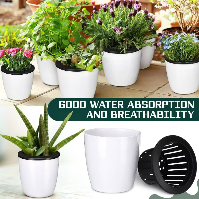 Pots de plantes d'intérieur auto-arrosants avec corde en coton