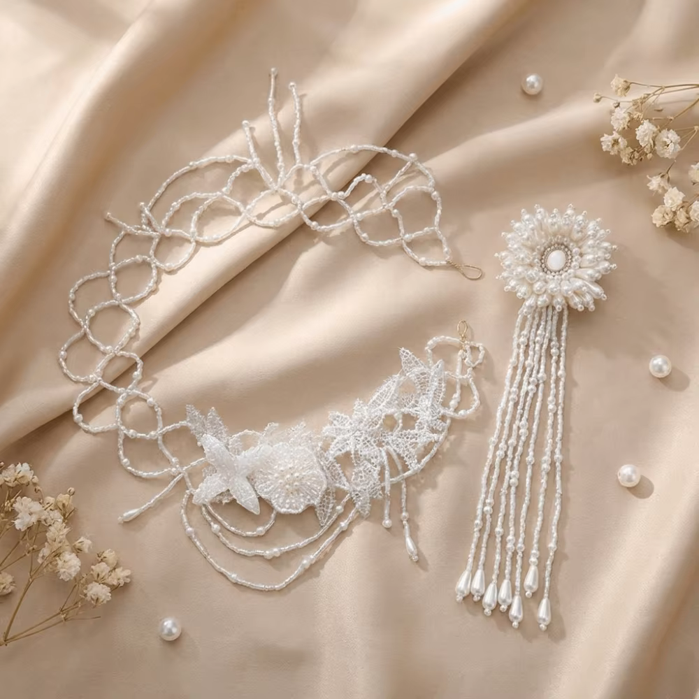 Accessoire Cheveux Style Français Coiffe de Mariée Vintage Chic Bandeau de Mariée Rétro Tendance Coiffe de Mariage Bal de Promo