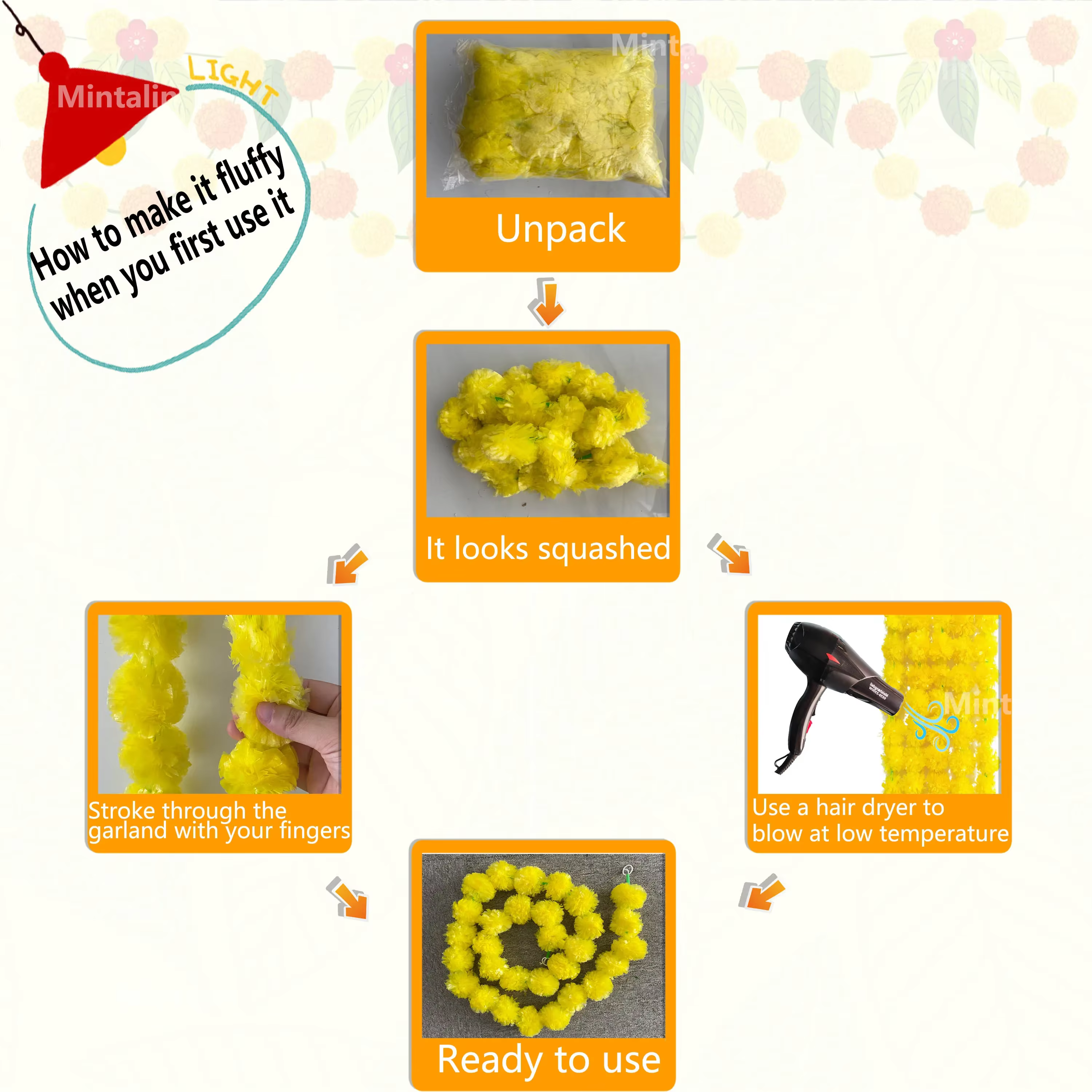 Guirlande de fleurs de souci avec fleurs зo