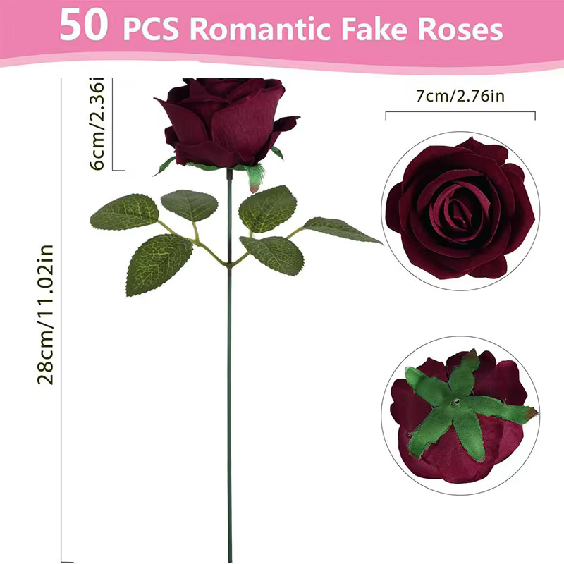 Fleurs artificielles Roses en velours 50 pièces Bouquet