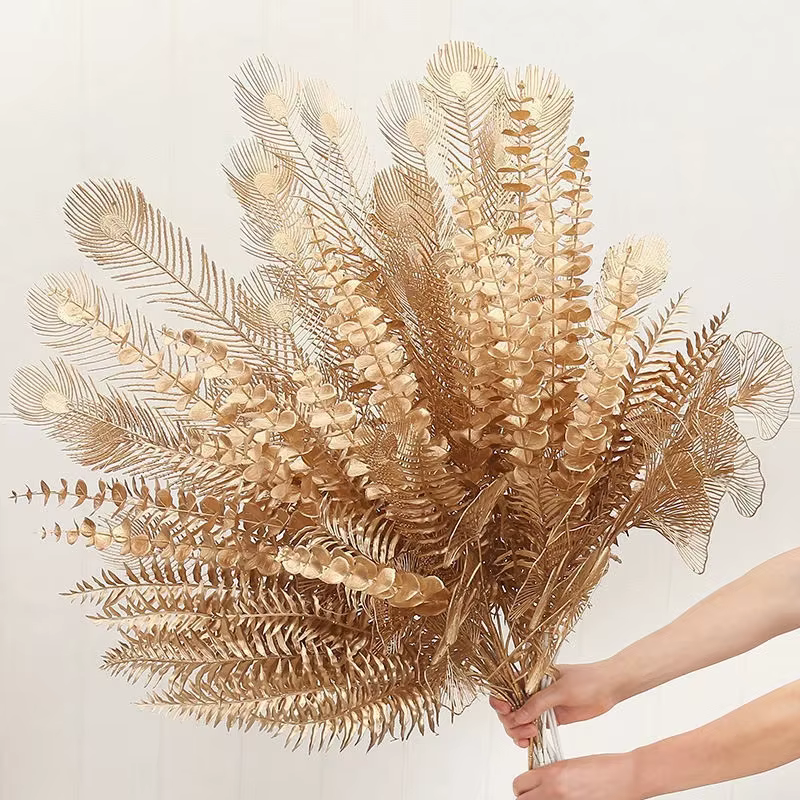 Plantes artificielles dorées en plastique pour décoration de Noël