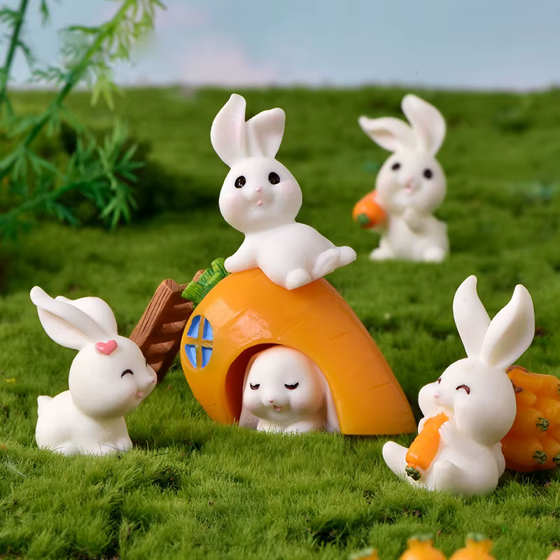 Petit lapin carotte Miniature Figurine chou Animal pâques décor à la maison jardin gâteau décoration accessoires moderne Figure résine