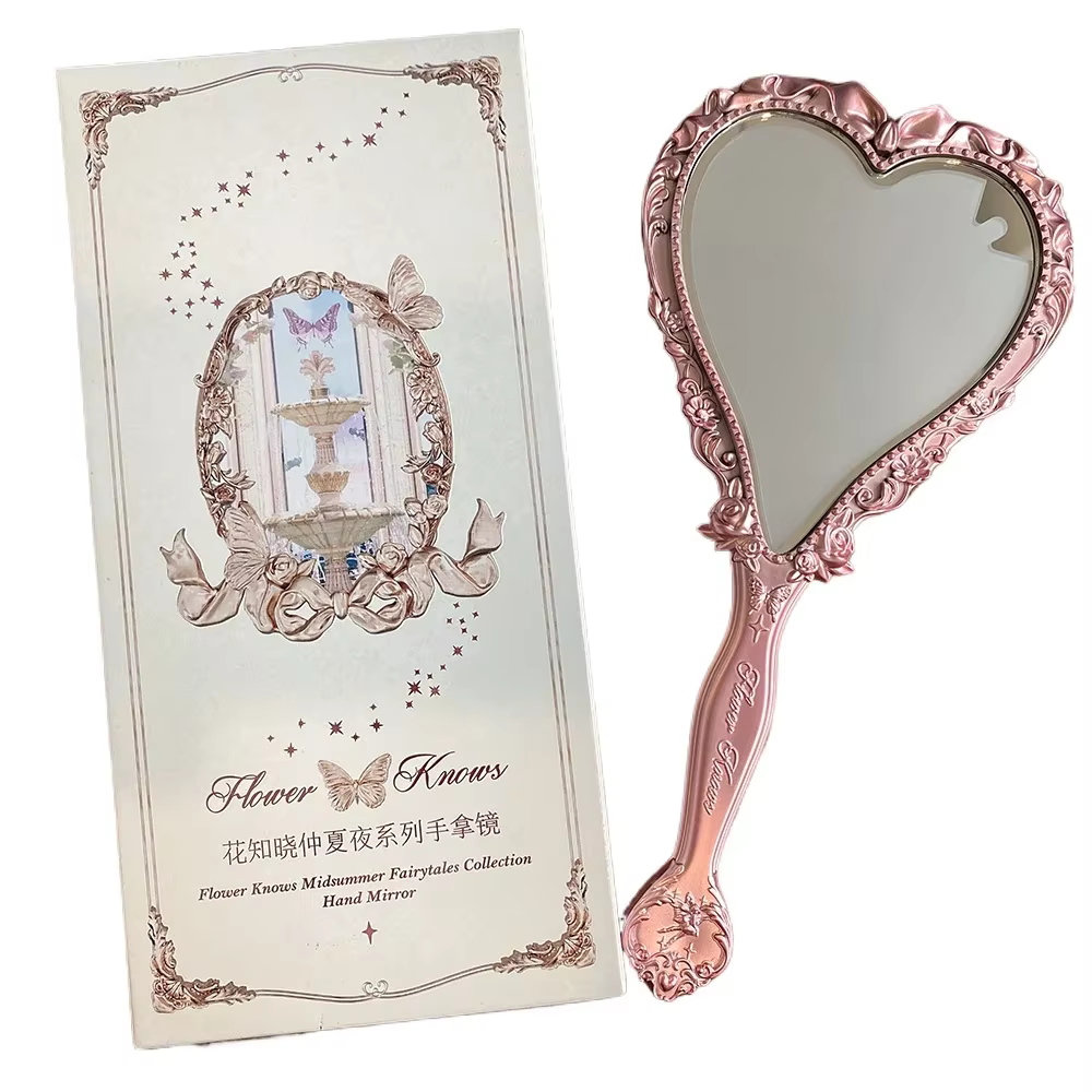 Flower Knows – Collection de contes de fées d'été, miroir à main vert menthe, maquillage exquis, miroir rose laiteux