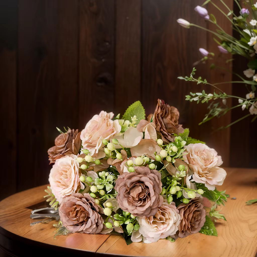 Bouquet de fleurs artificielles en soie vintage