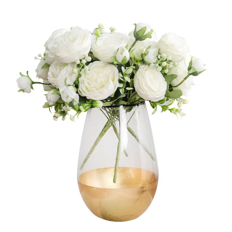 Vente chaude 1 pièces/30 cm Rose Bouquet de soie pivoine fleur artificielle 5 grosse tête 4 petit bourgeon mariée mariage décoration de la maison Artifi