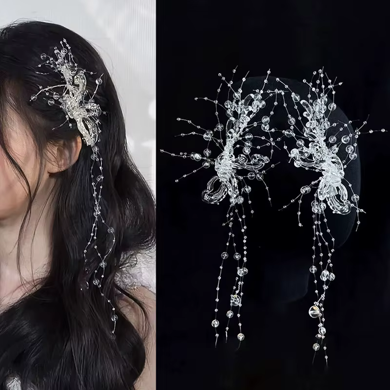 Épingle à cheveux papillon en cristal translucide, accessoire de mariage, conte de fées, couvre-chef à pompon, superbe pince à cheveux de Style féerique
