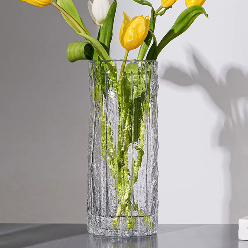 Vase en verre transparent pour décoration de table à manger