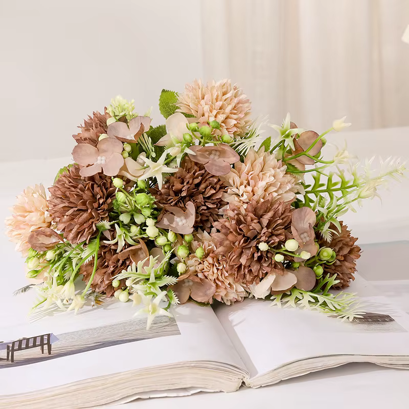 Bouquet de fleurs d'hortensia artificielles roses