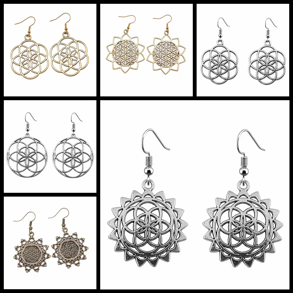 Boucles d'oreilles rondes sculptées à la main pour femmes, bijoux de déclaration uniques, vente en gros, fleur de vie, vente en gros