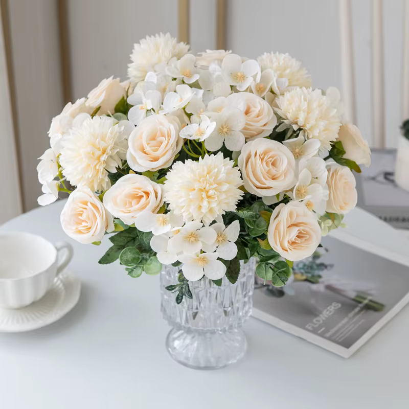 Fleur artificielle Rose chrysanthème soie bouquet de mariée mariage extérieur jardin arc saint valentin maison vase table bricolage cadeau décor