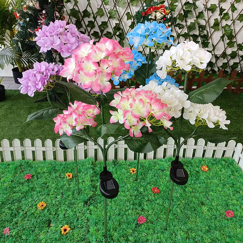 Hortensia fleurs pelouse lumière piquets de jardin lumières au sol décor extérieur lampe voie étanche étang Floral