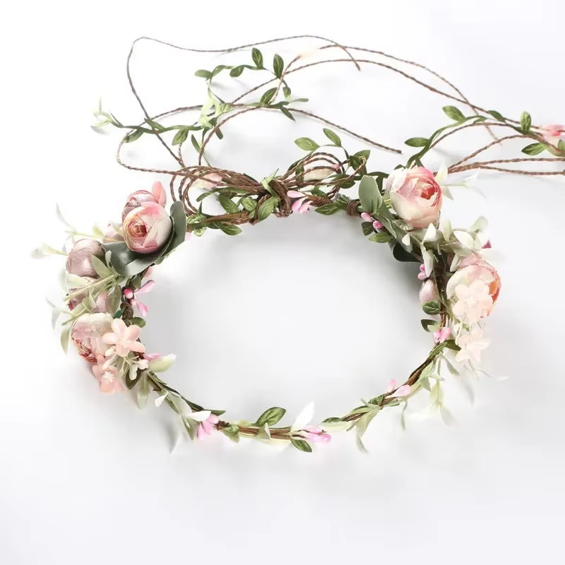 Bandeau couronne de fleurs en rotin pour femmes et filles