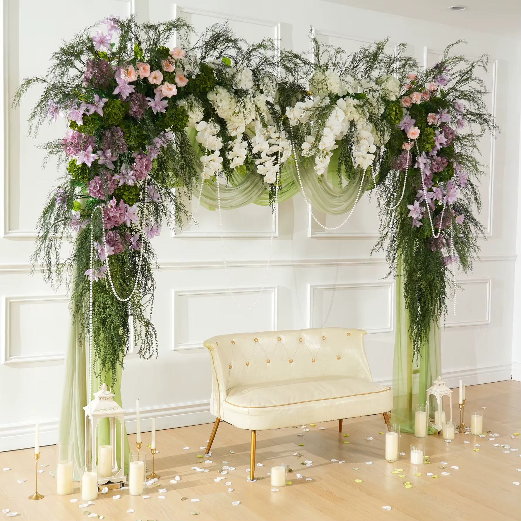 Angela fleur A9033 violet blanc hortensia coin Arrangement floral mariage décoration verdure artificielle rangée suspendue