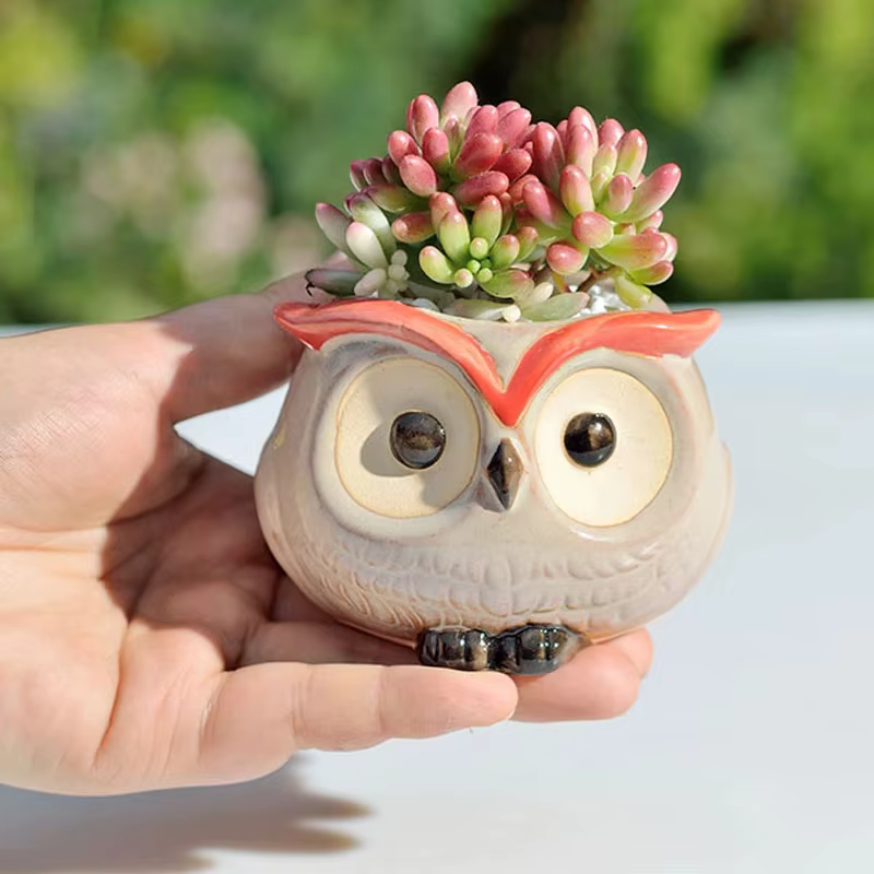Pot de fleur hibou en céramique