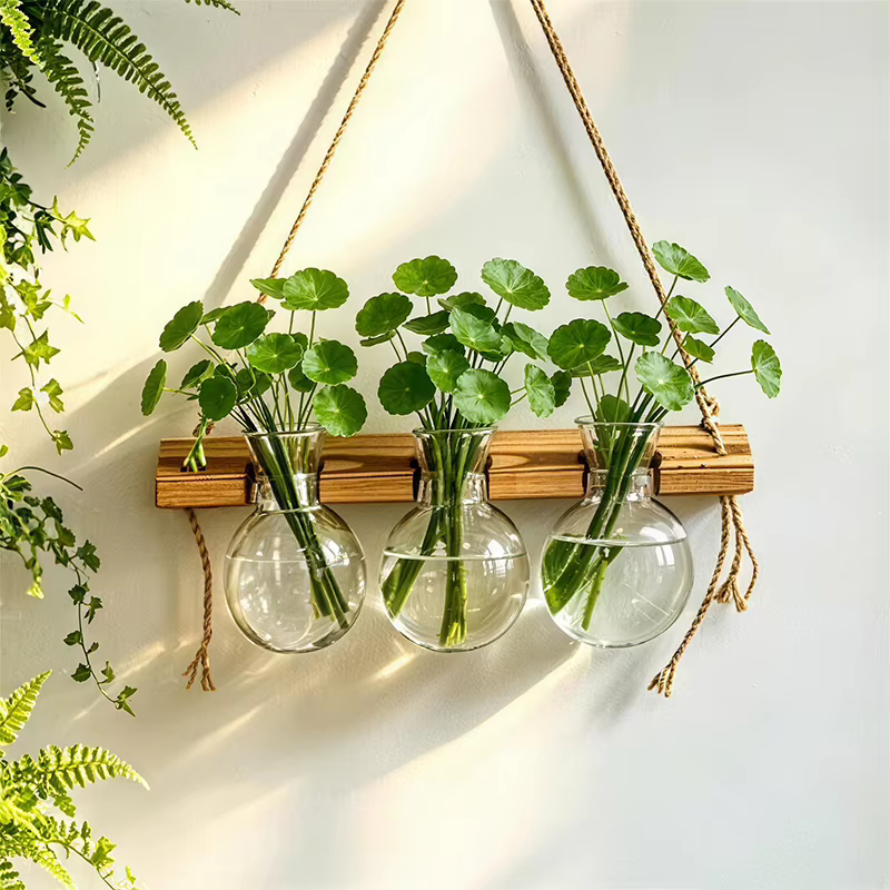 Vase mural en bois et ABS de style bohème pour plantes aquatiques
