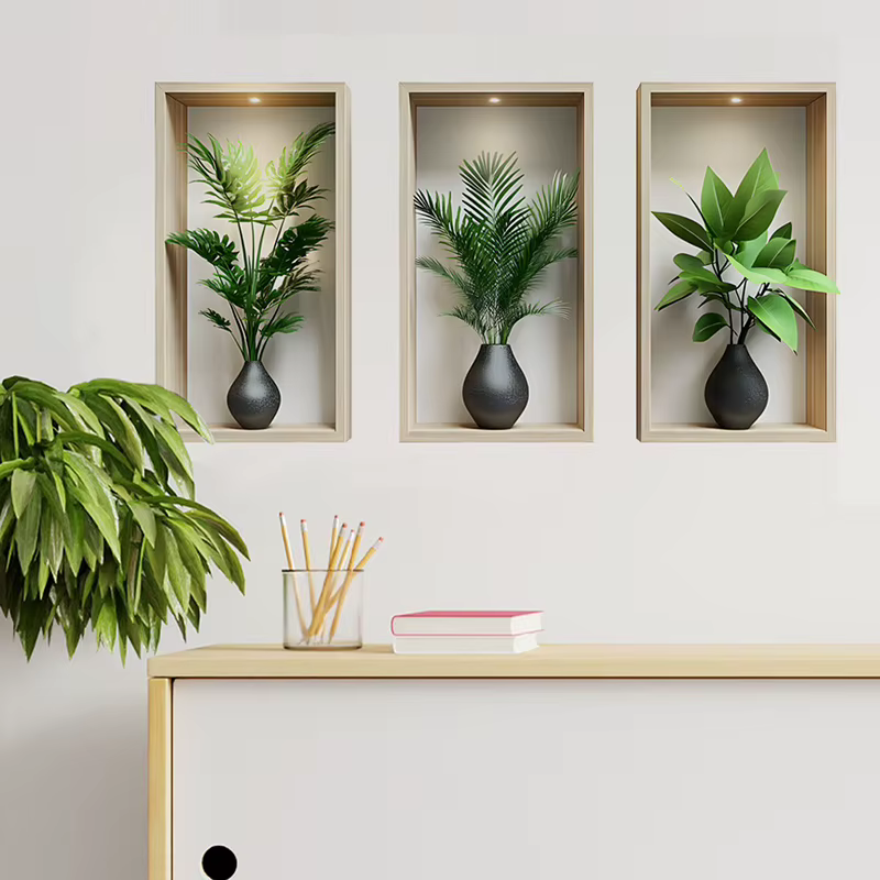 Autocollant Mural plantes vertes, peinture de Simulation murale en pot pour salon, décoration de fond de maison, sparadrap amovibles d'art Mural