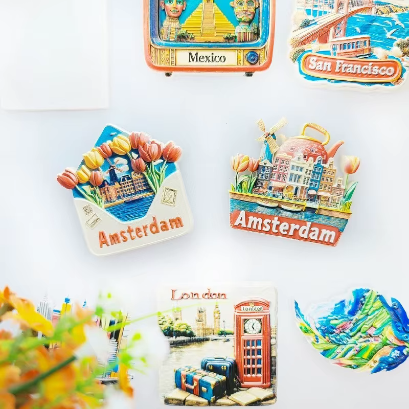 Aimant de réfrigérateur à fleurs d'Amsterdam – Souvenir de tulipe néerlandaise 3D